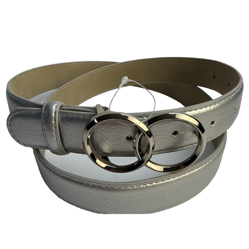 Vince Camuto Women's Silver Metallic Belt Circle Silvertone Buckle Size XL NWOT